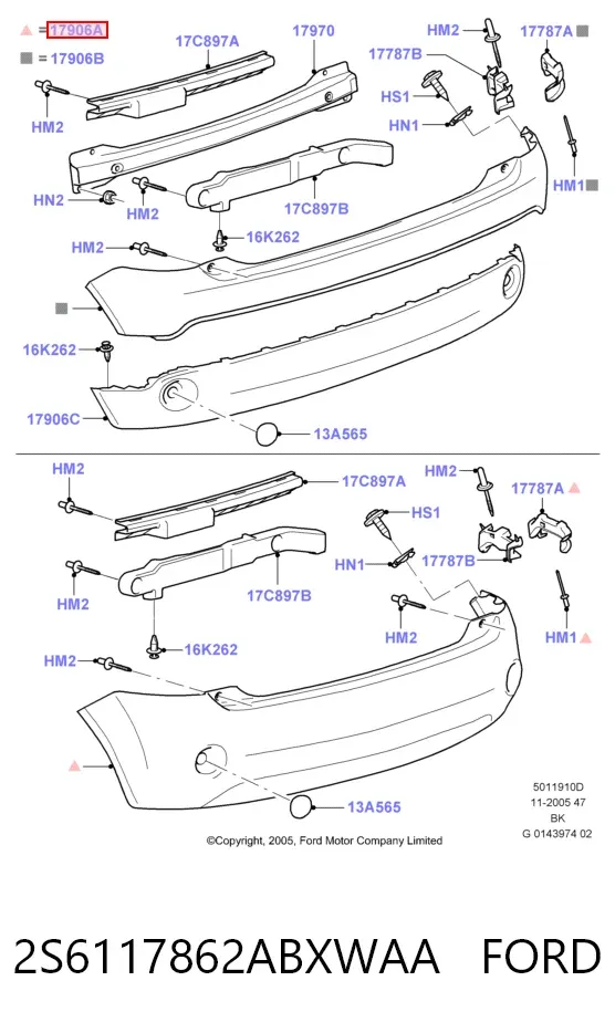 Zderzak tylny 2S6117862ABXWAA Ford