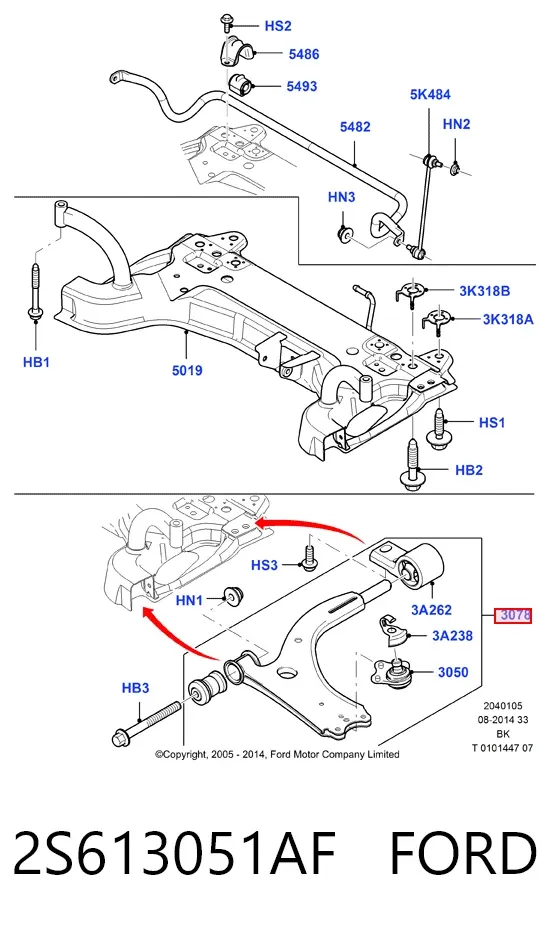 Wahacz zawieszenia przedniego dolny lewy 2S613051AF Ford