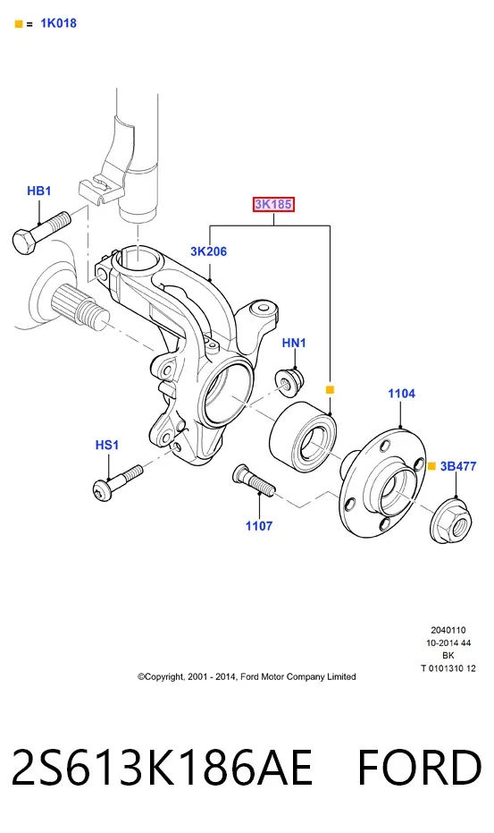 Czop (zwrotnica) przedni lewy 2S613K186AE Ford