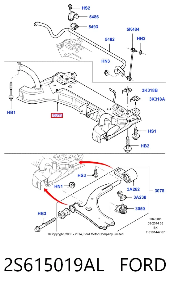 Korpus osi przedniej 2S615019AL Ford