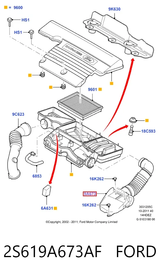 Wlot powietrza do filtra powietrza 2S619A673AF Ford