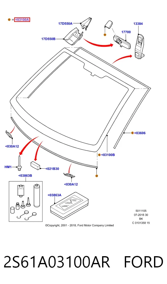 Szyba przednia 2S61A03100AR Ford