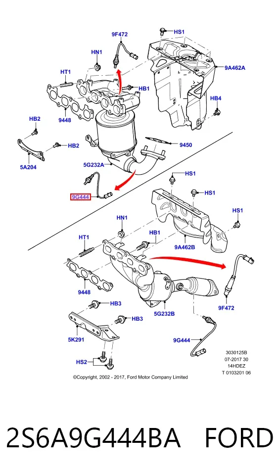Sonda lambda czujnik tlenu po katalizatorze 2S6A9G444BA Ford