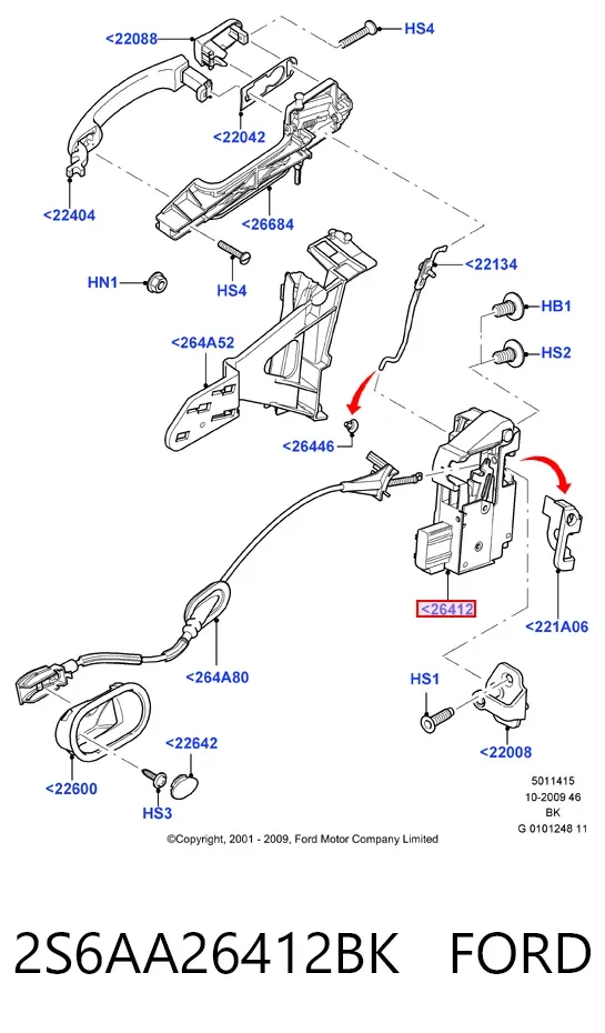 Zamek drzwi tylnych prawych 2S6AA26412BK Ford