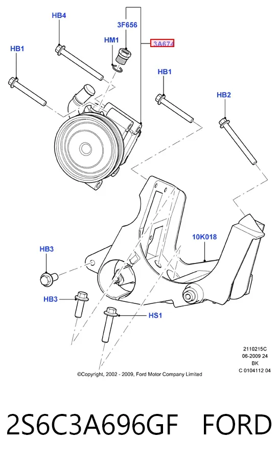 Pompa wspomagania hydraulicznego kierownicy 2S6C3A696GF Ford