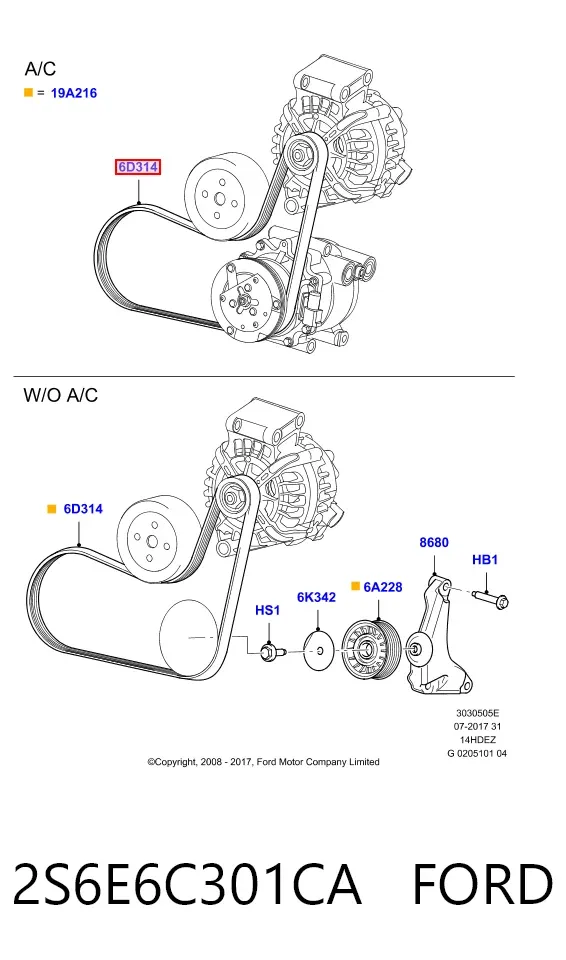 Pas napędowy mechanizmów 2S6E6C301CA Ford