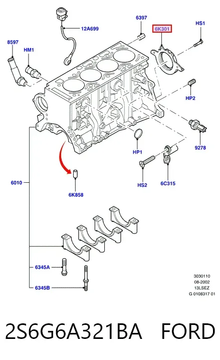 Uszczelniacz wału korbowego silnika tylny 2S6G6A321BA Ford