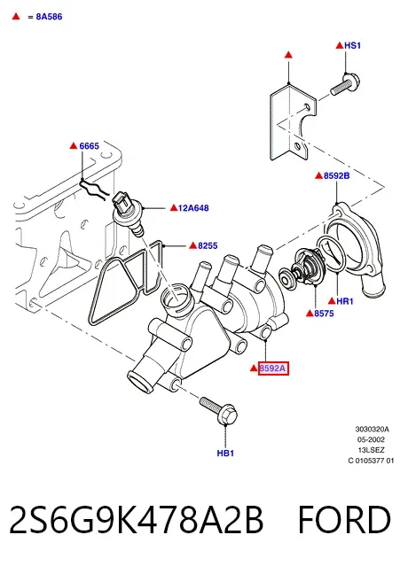 Obudowa termostatu 2S6G9K478A2B Ford