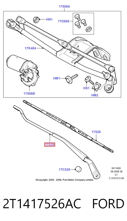 Ramię wycieraczki szyby przedniej 2T1417526AC Ford