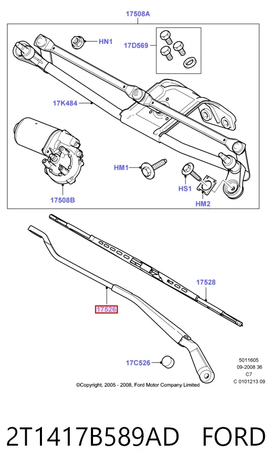 Ramię wycieraczki szyby przedniej 2T1417B589AD Ford