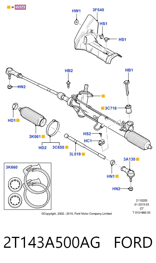 Listwa kierownicza (maglownica) 2T143A500AG Ford