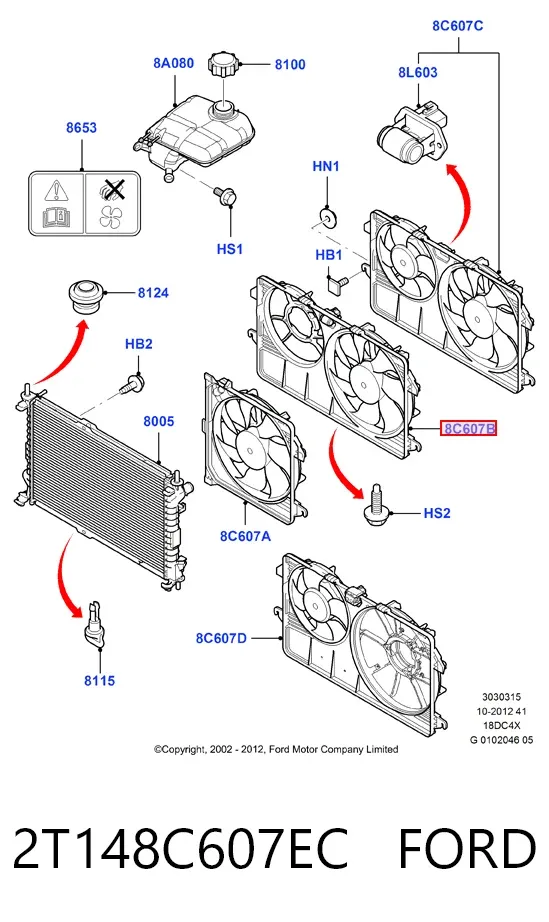Dyfuzor chłodnicy, w komplecie z silnikiem i wirnikiem 2T148C607EC Ford