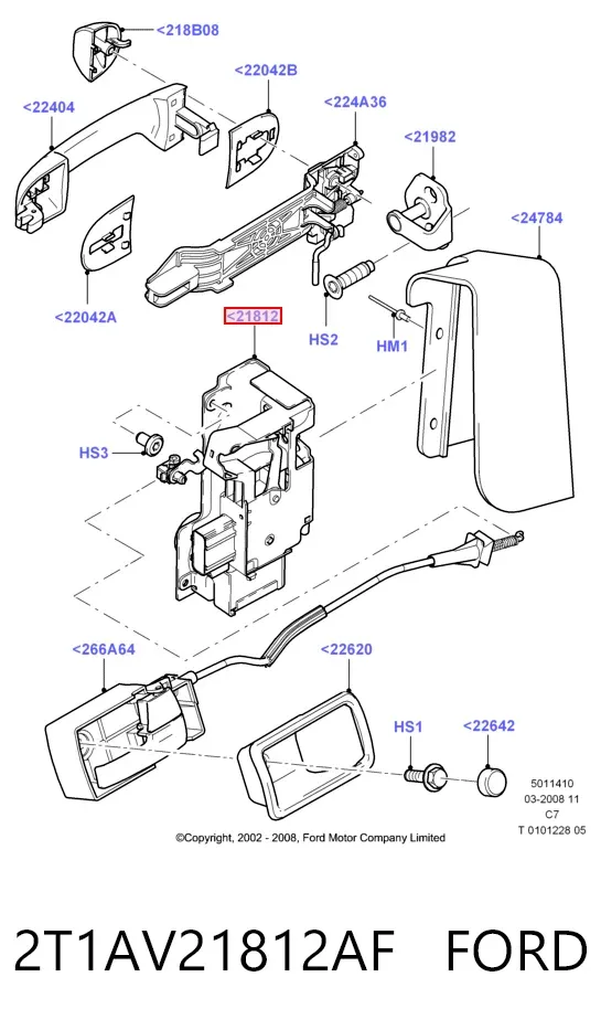 Zamek drzwi przednich prawych 2T1AV21812AF Ford