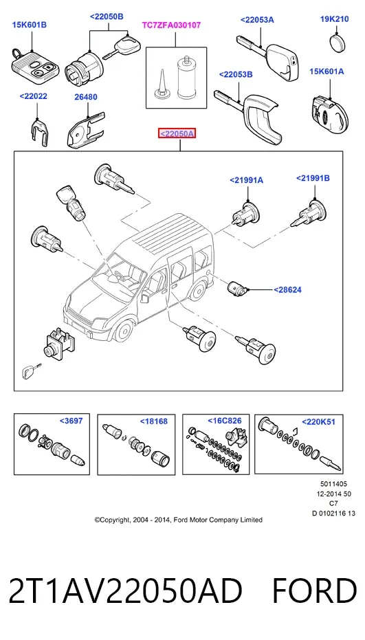 Zestaw wkładek zamków 2T1AV22050AD Ford