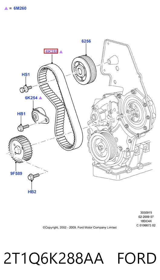 Pasek rozrządu 2T1Q6K288AA Ford