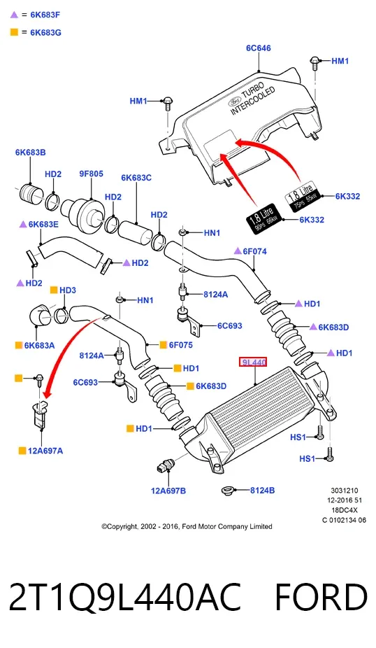 Chłodnica intercoolera 2T1Q9L440AC Ford
