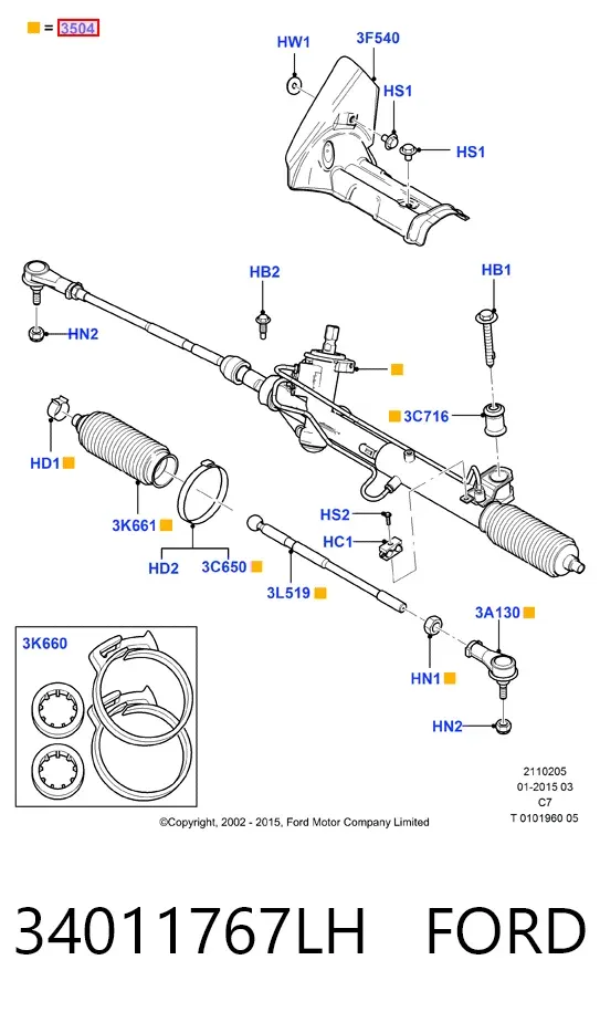 Listwa kierownicza (maglownica) 34011767LH Ford