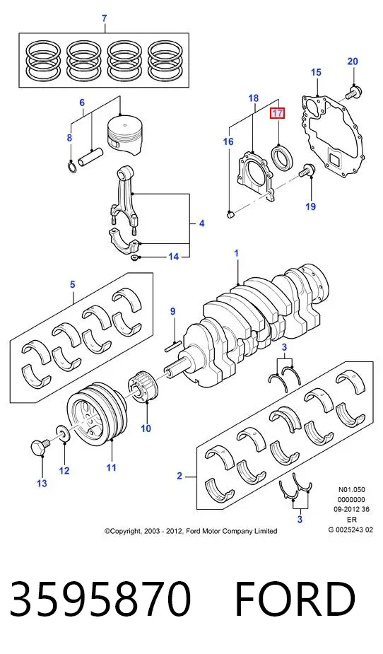 Uszczelniacz wału korbowego silnika tylny 3595870 Ford