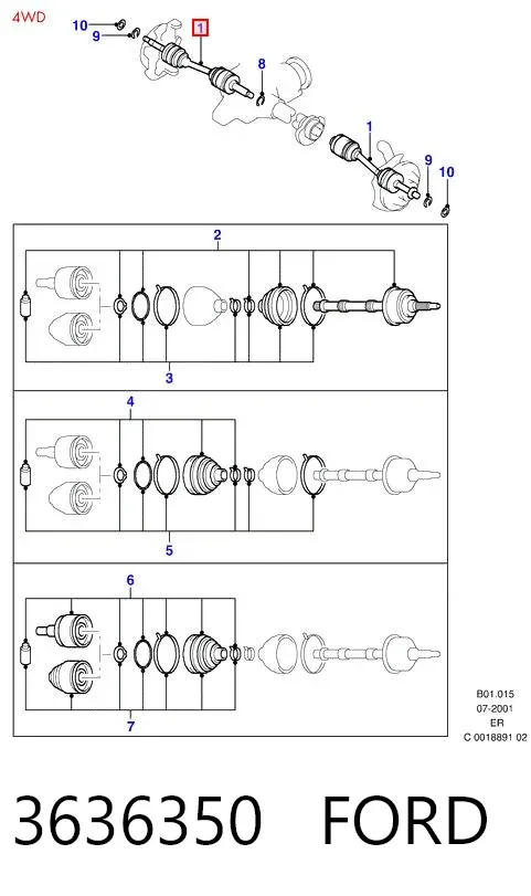 Półoś napędowa przednia lewa 3636350 Ford