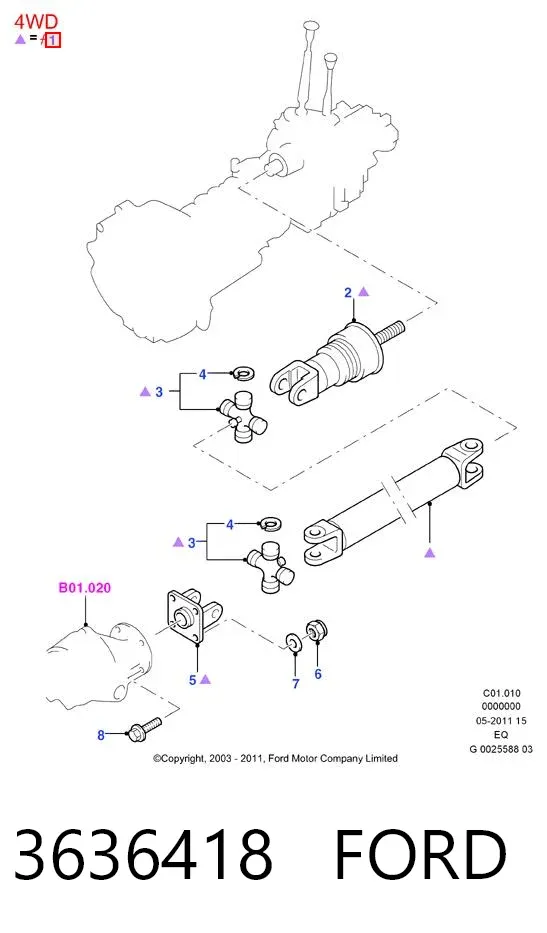 Wał Cardana, do mostu przedniego Ford Ranger EQ
