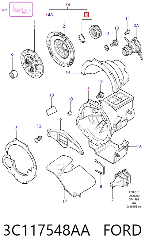 Łożysko wyciskowe sprzęgła 3C117548AA Ford