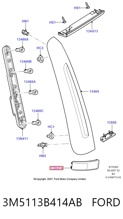 Lampa odblaskowa zderzaka tylnego prawa 3M5113B414AB Ford