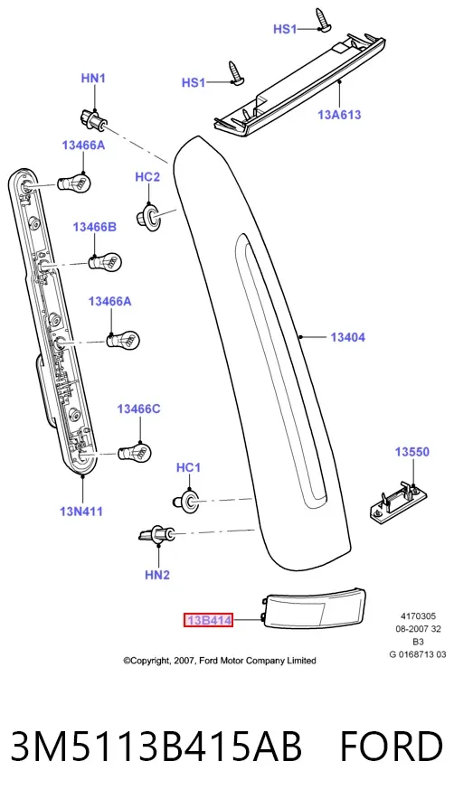 Lampa odblaskowa zderzaka tylnego lewa 3M5113B415AB Ford