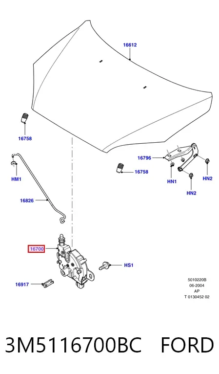 Zamek maski 3M5116700BC Ford