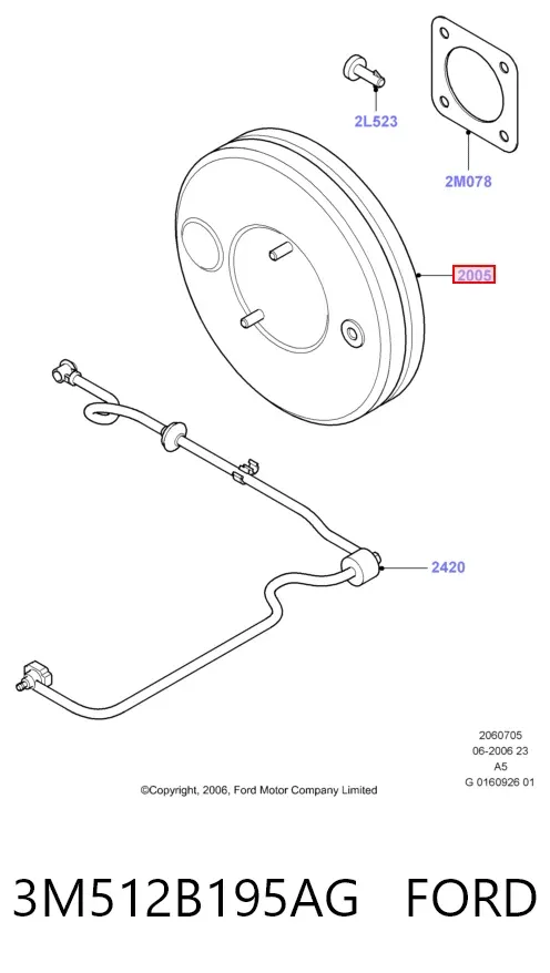 Wzmacniacz próżniowy hamulców 3M512B195AG Ford