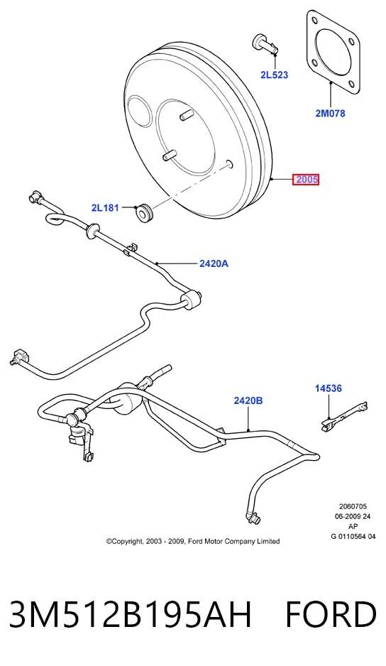 Wzmacniacz próżniowy hamulców 3M512B195AH Ford