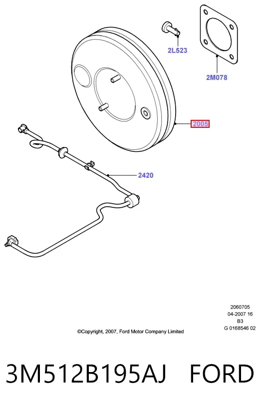 Wzmacniacz próżniowy hamulców 3M512B195AJ Ford