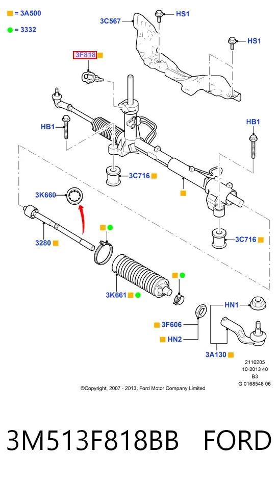 Czujnik kąta skrętu kierownicy 3M513F818BB Ford