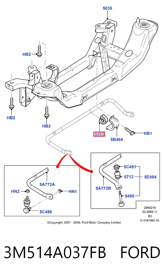 Tuleja stabilizatora tylnego 3M514A037FB Ford
