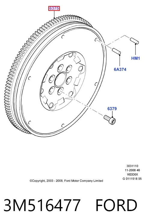 Koło zamachowe silnika 3M516477 Ford
