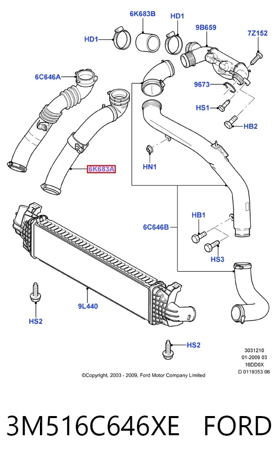 Przewód (króciec) intercoolera 3M516C646XE Ford