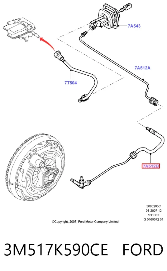 Przewód sprzęgła 3M517K590CE Ford