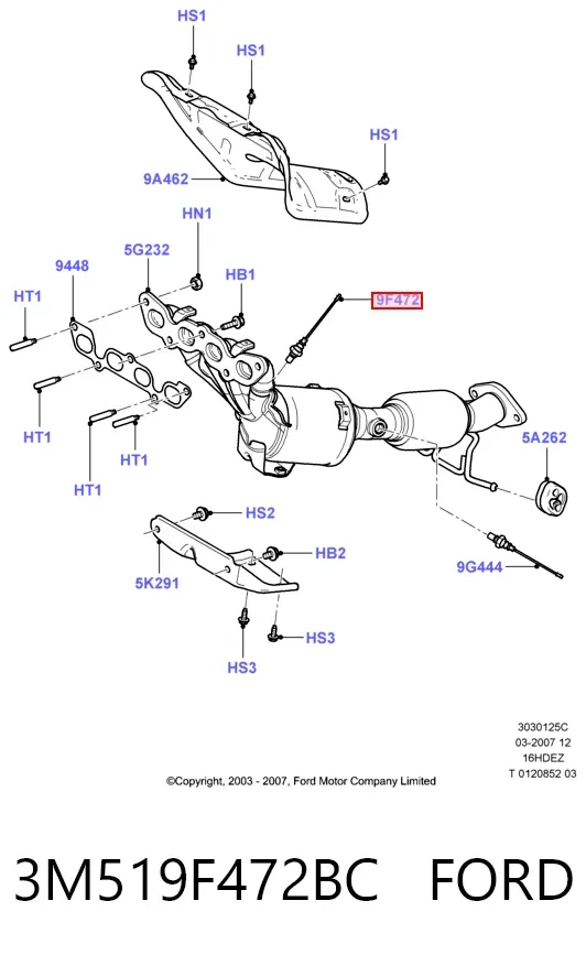 Sonda lambda czujnik tlenu po katalizatorze 3M519F472BC Ford