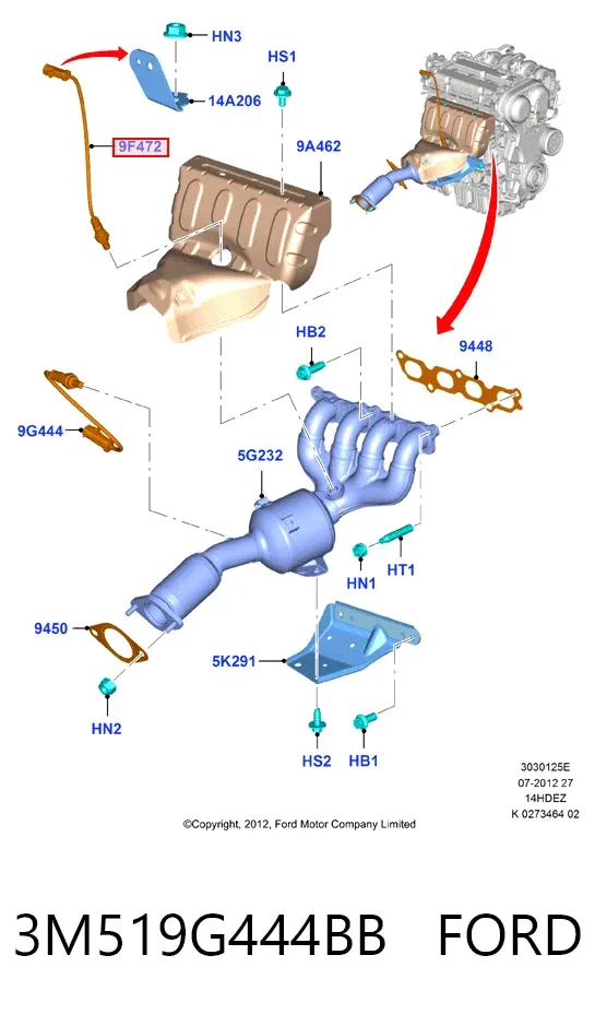 Sonda lambda czujnik tlenu po katalizatorze 3M519G444BB Ford