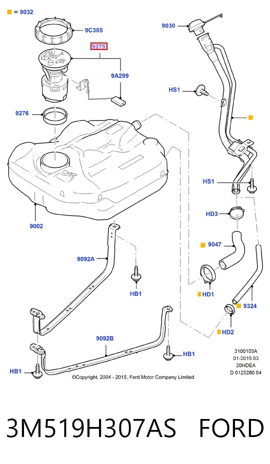 Moduł pompy paliwowej z czujnikiem poziomu paliwa 3M519H307AS Ford