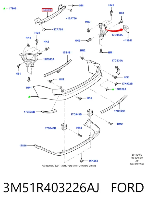 Wzmocnienie zderzaka tylnego 3M51R403226AJ Ford