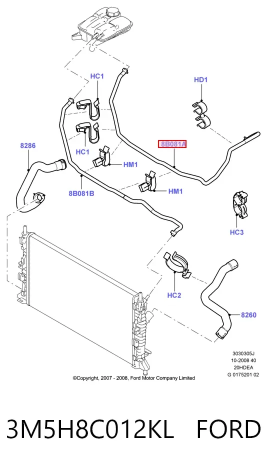 Przewód (króciec) układu chłodzenia 3M5H8C012KL Ford