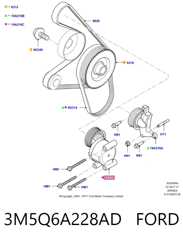 Napinacz paska napędowego 3M5Q6A228AD Ford