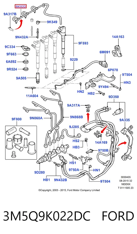 Rurka paliwa, zwrotna od wtryskiwaczy 3M5Q9K022DC Ford
