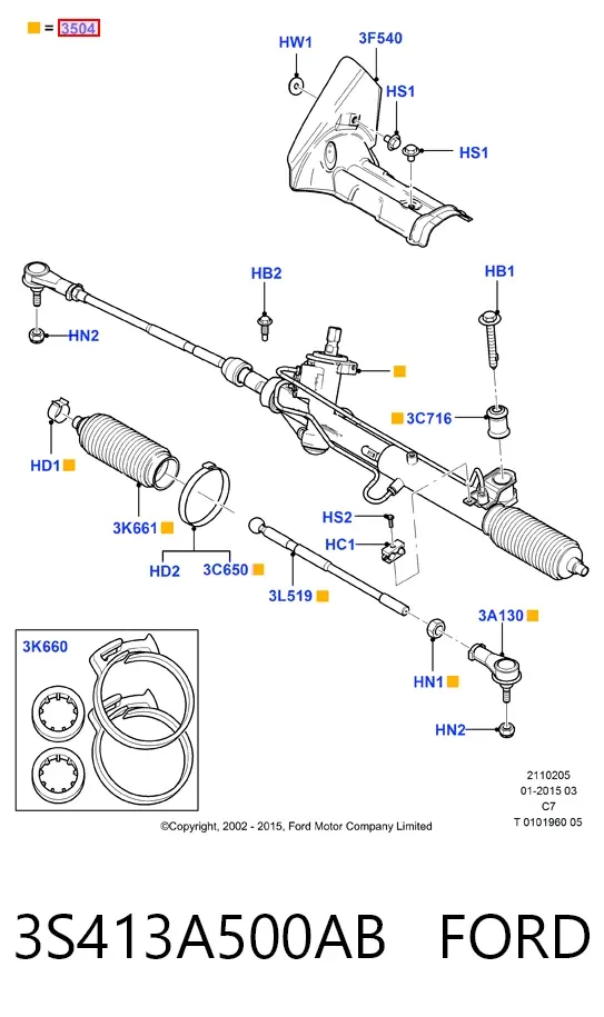 Listwa kierownicza (maglownica) 3S413A500AB Ford