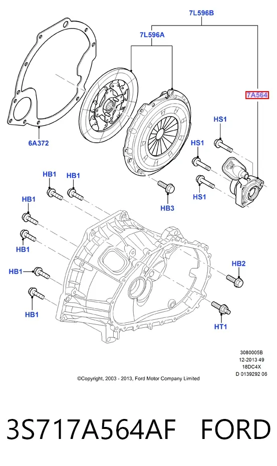 Cylinder roboczy sprzęgła (wysprzęglik) w komplecie z łożyskiem wyciskowym 3S717A564AF Ford