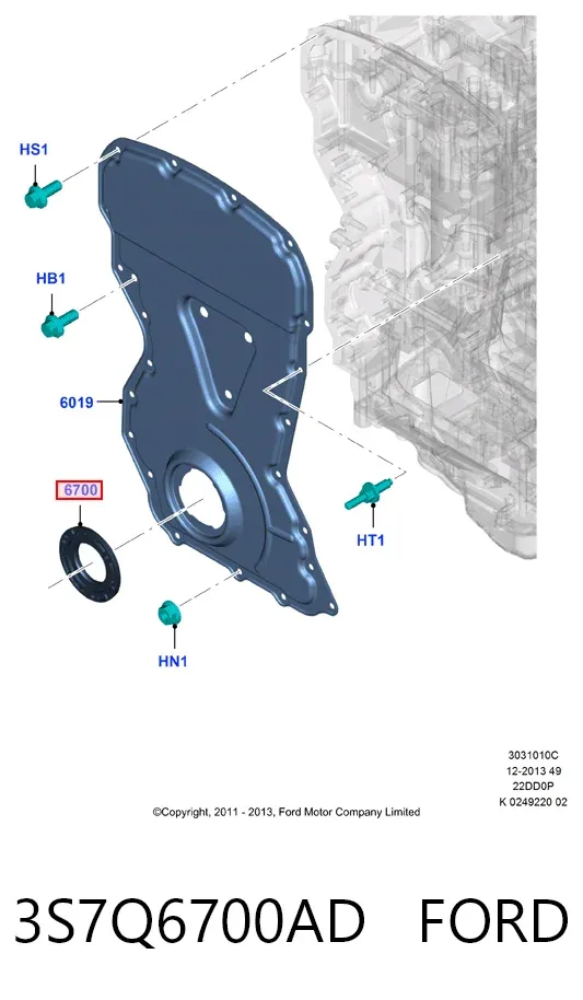 Uszczelniacz wału korbowego przedni 3S7Q6700AD Ford