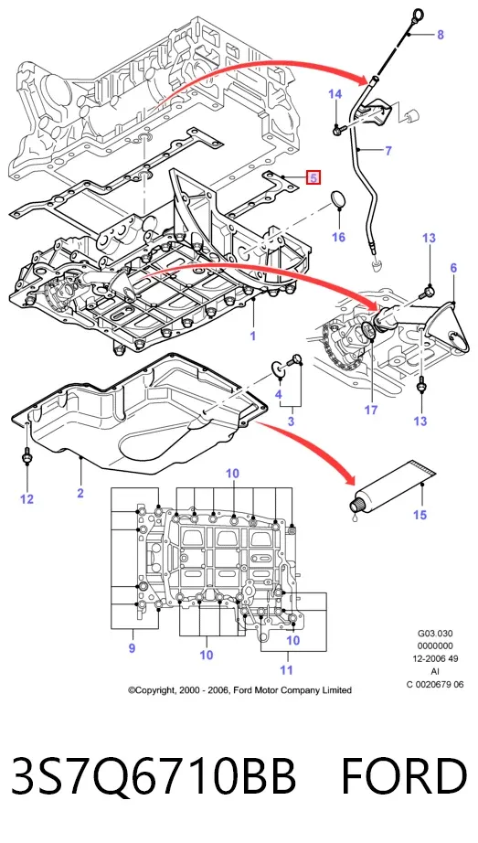 Uszczelka miski olejowej kadłuba (bloku silnika) górna 3S7Q6710BB Ford