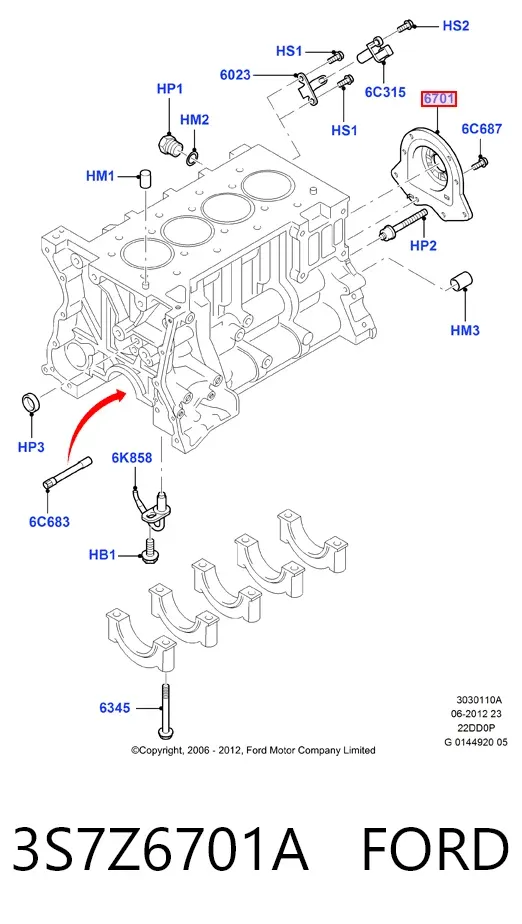 Uszczelniacz wału korbowego silnika tylny 3S7Z6701A Ford