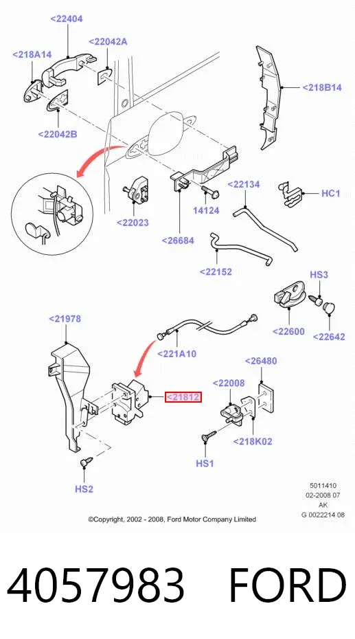 Zamek drzwi przednich lewych 4057983 Ford