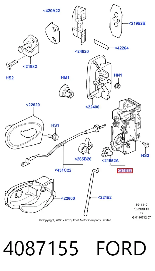 Zamek drzwi przednich lewych 4087155 Ford